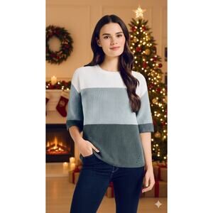 Matty L Women's Elbow Sleeve Green Colorblock Sweater New Women Fashion